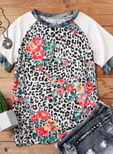 Load image into Gallery viewer, Leopard Floral Camouflage Raglan Sleeve T-shirt
