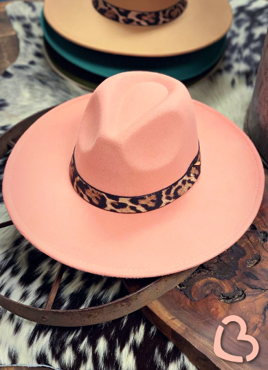 Leopard Band Panama Hat In Blush