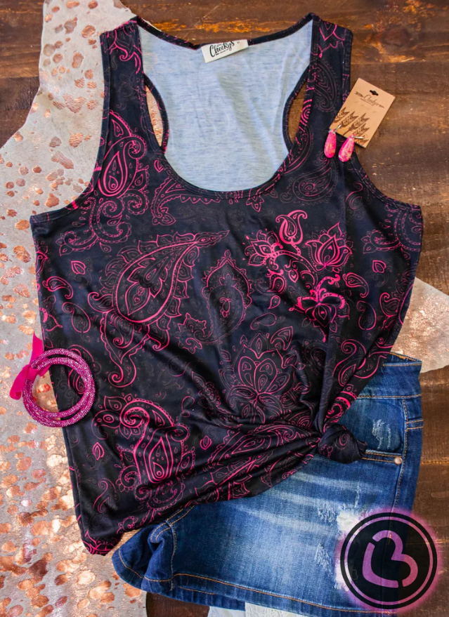 Madelyn Pink and Black Paisley Tank