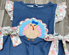 Load image into Gallery viewer, Turkey Baby Romper with Floral Trim
