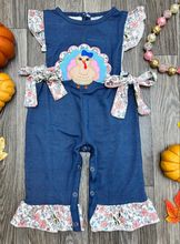 Load image into Gallery viewer, Turkey Baby Romper with Floral Trim
