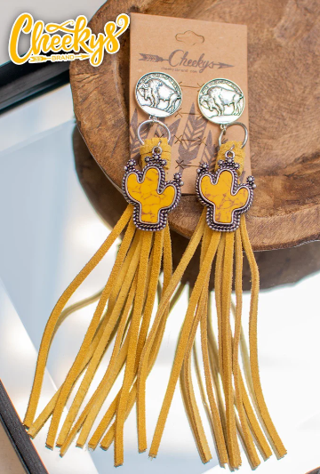 Presley Leather & Buffalo Nickel Earrings - Mustard