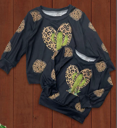Desert Cactus & Leopard Printed Long Sleeve Top