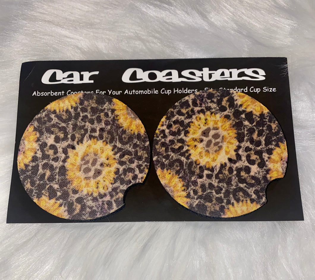 Leopard and Sunflower Car Coaster