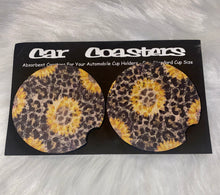 Load image into Gallery viewer, Leopard and Sunflower Car Coaster
