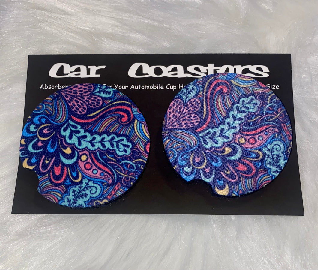 Colorful Paisley Print Car Coasters