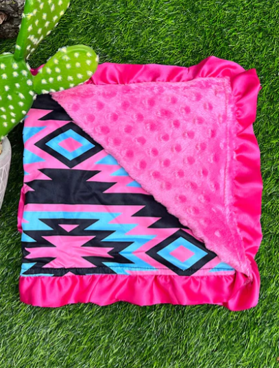 Pink Aztec Printed Baby Blanket with Ruffle